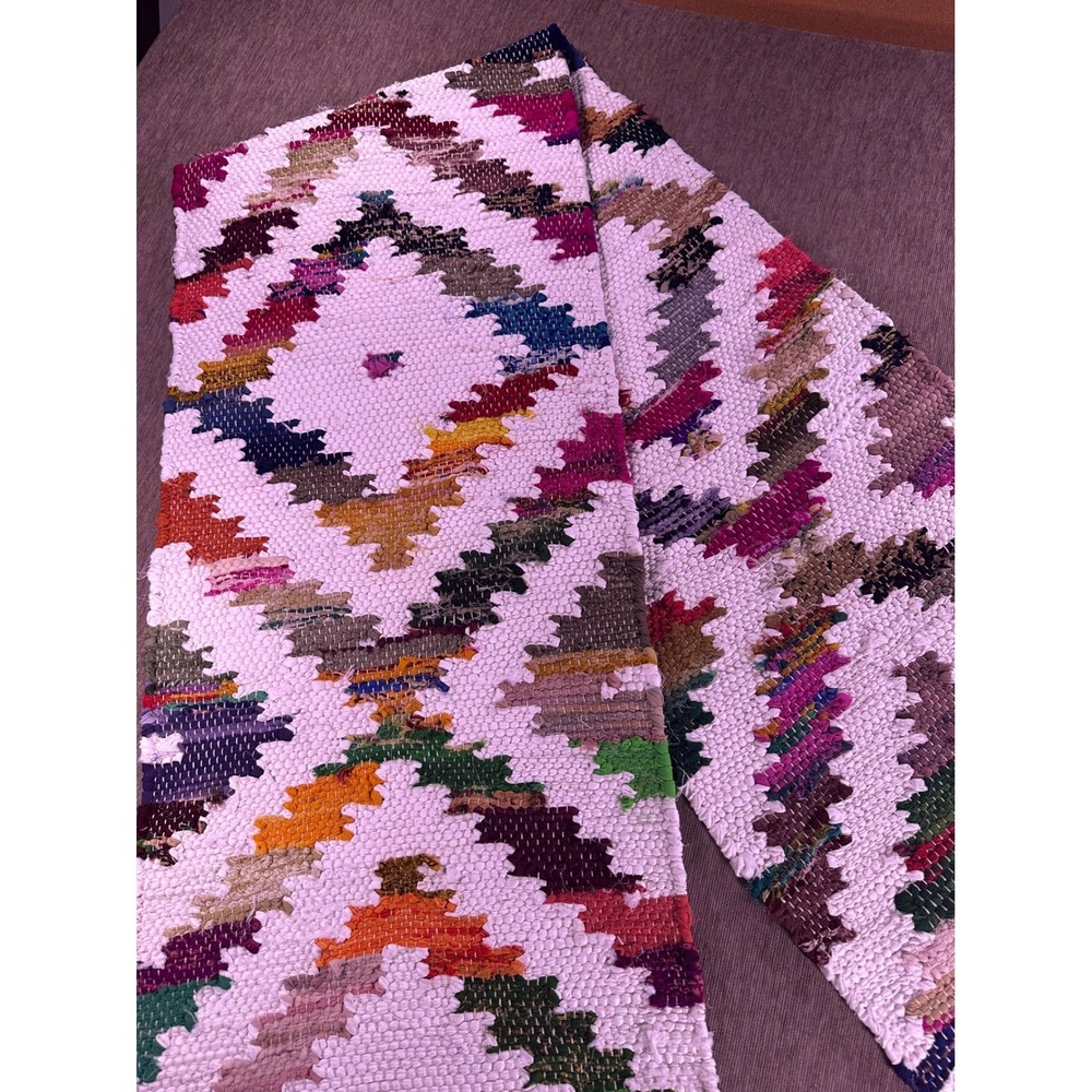 Artistic Accents Woven Geometric Diamond Fringe Table Runner Multi Color Boho - Picture 6 of 6